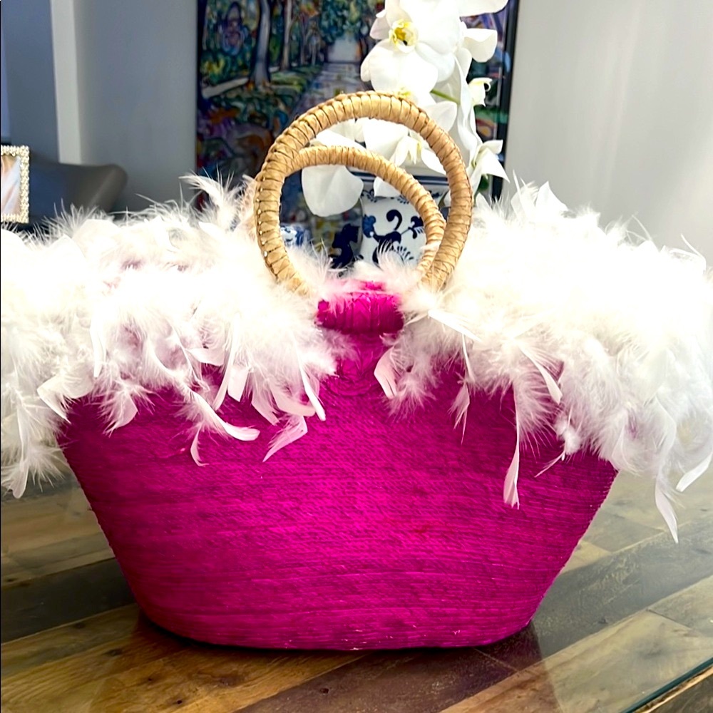 Pink Feathered Tote Bag